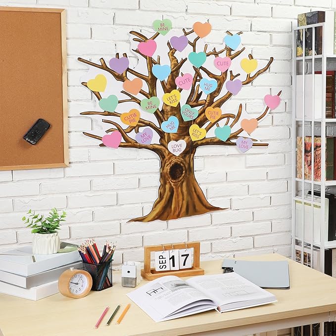 Gersoniel 90 Pieces Valentines Day Classroom Tree Bulletin Board Decorations Heart Shape Conversation Cutouts Stickers for Classroom Chalkboard Home Wall Decor