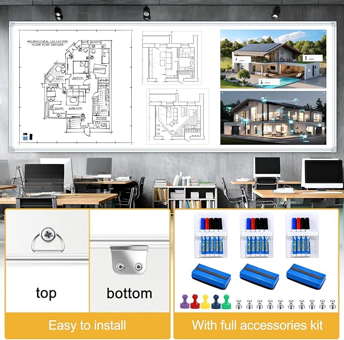 120"x48" Premium Belgian Enamel Whiteboard | Magnetic Dry Erase Board | Commercial Grade Porcelain Wall-Mounted Board | Zero Ghosting, Stain-Resistant Surface for Office, Home, Classroom (White)
