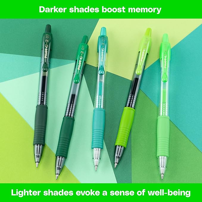 PILOT, G2 Premium Gel Roller Pens, G2 Boost Greens Pack, The Colors of Balance, 8 Pack Pouch, Fine Point 0.7 mm, Assorted