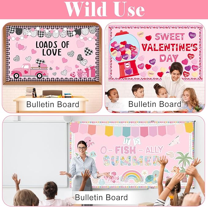 Pink Bulletin Board Roll Pastel Pink Reusable Waterproof Erasable Bulletin Board Poster Non-Woven Fabric Bulletin Board Background for Mother's Day Classroom Decor Wrapping Paper Crafts 15.55" x40ft