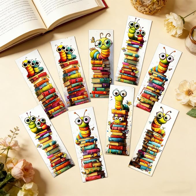 Wxiben Cute Bookworm Bookmarks Gifts - 100 Pcs Funny Insect Paper Bookmarks Double Sided Worms Book Markers Page Clip Gift for Women Men Teachers Office Book Lovers Reading Bookish Supplies
