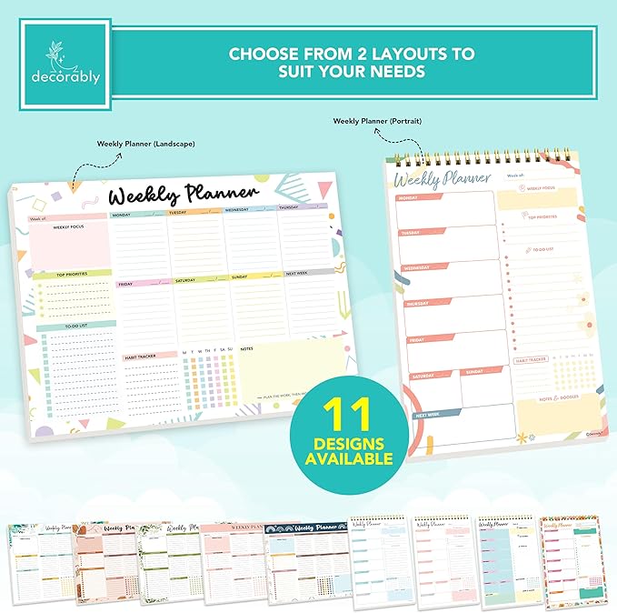 Decorably 52 Sheets Colorful Pastel Weekly To Do List Notepad - 6.5x10" Spring-Bound Planner Pad, Easy Tear-Off for Priorities, Habit Tracker, Focus & Notes - Home, School, Office