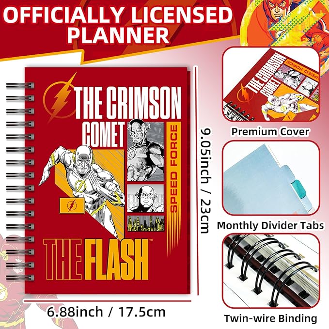 Superhero Large Planner - Undated Daily, Weekly & Monthly Life Planner, 2025 2026 2027 Calendar & Holiday Habit Tracker, Monthly Tabs, 12 Months Spiral Notebook for Office School Gift Supplies(Red)