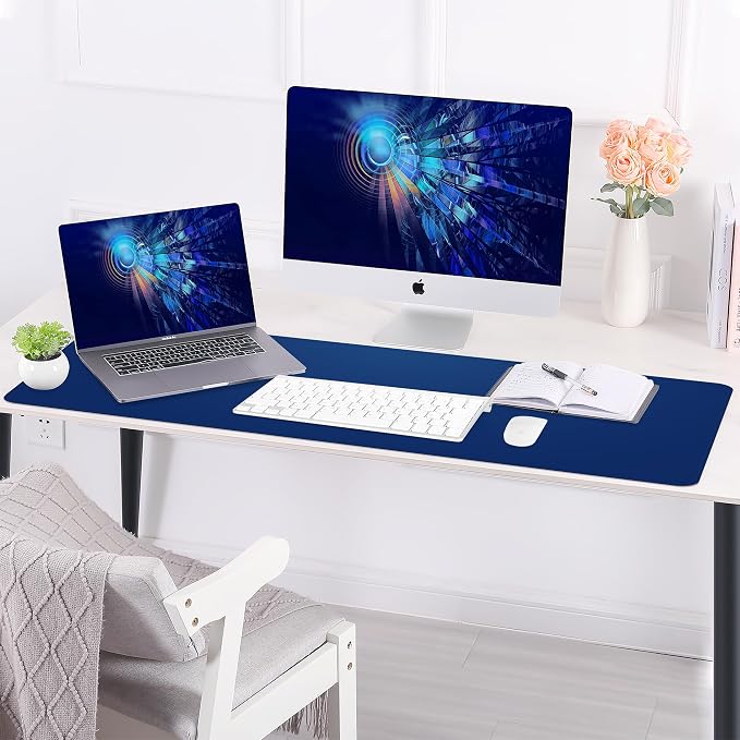 AFIING Cork Desk Mat 47" x 23.6", Dual-Sided Natural Cork & PU Leather Desk Pad, Non-Slip Waterproof Large Mouse Pad for Office, Home & Gaming (Sapphire Blue)