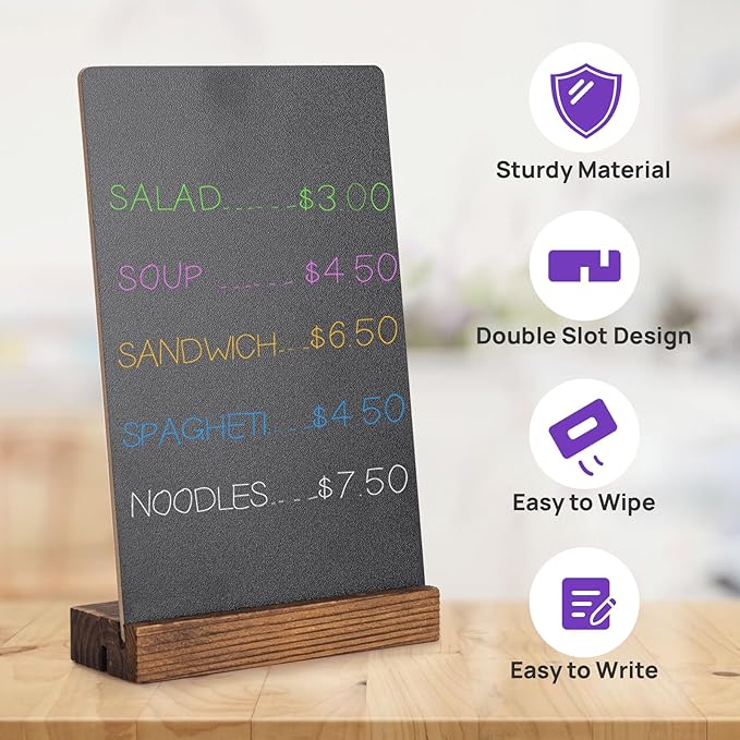 Tabletop Chalkboard Sign, 7.8x5 Inch Double-Sided Message Boards, Blackboard with Base Stands for Coffee Shop, Restaurant, Home, Bar