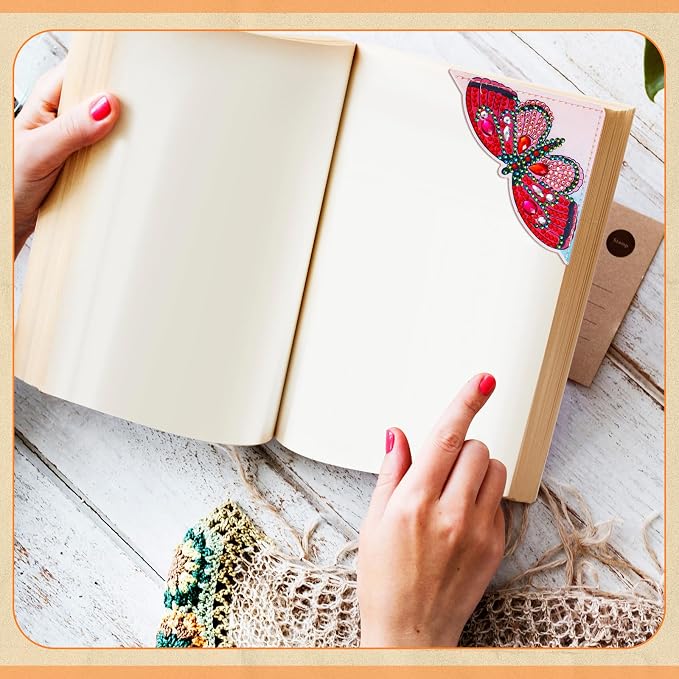Ireer 12 Pcs 5D Diamond Painting Corner Bookmark Rhinestone PU Leather Diamond Painting Bookmark Triangle Art Bookmarks for Home Office Beginner Adults Birthday Mother Gift(Butterfly Style)