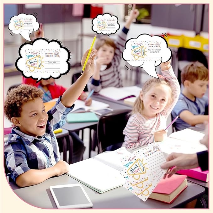 Motiskyy 200 Count Positive Shout out Cards for Staff Teachers Students Employees Office Appreciation Recognition Reward Cards for Back to School or Work Bulletin Board(Cheerful)