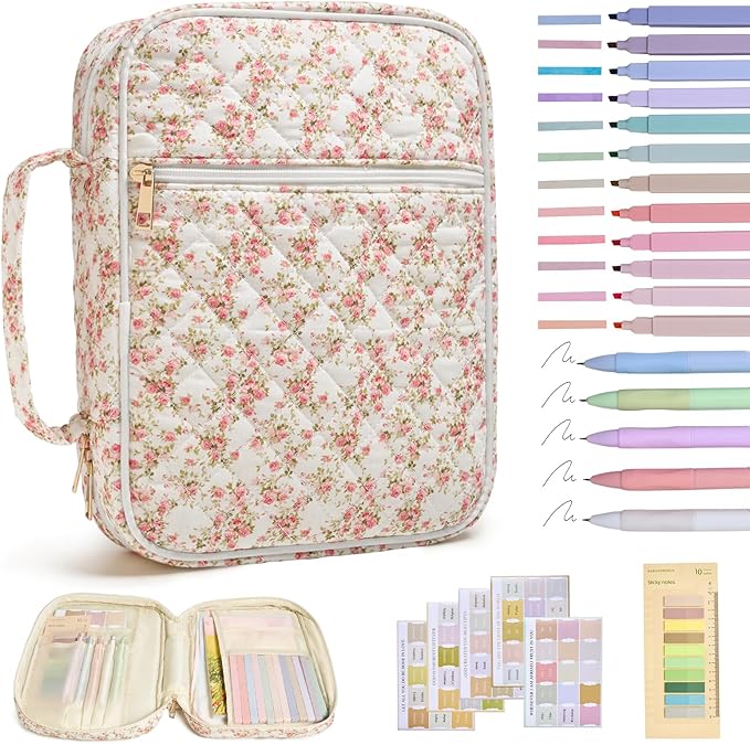 Bible Cover Case for Women Large Bible Cover with Durable Handle Quilted Bible Carrying Case for Girls Bible Study Supplies Accessories (Siamese Rose, Siamese Rose)