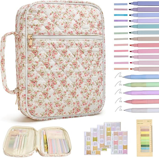 Bible Cover Case for Women Large Bible Cover with Durable Handle Quilted Bible Carrying Case for Girls Bible Study Supplies Accessories (Siamese Rose, Siamese Rose)