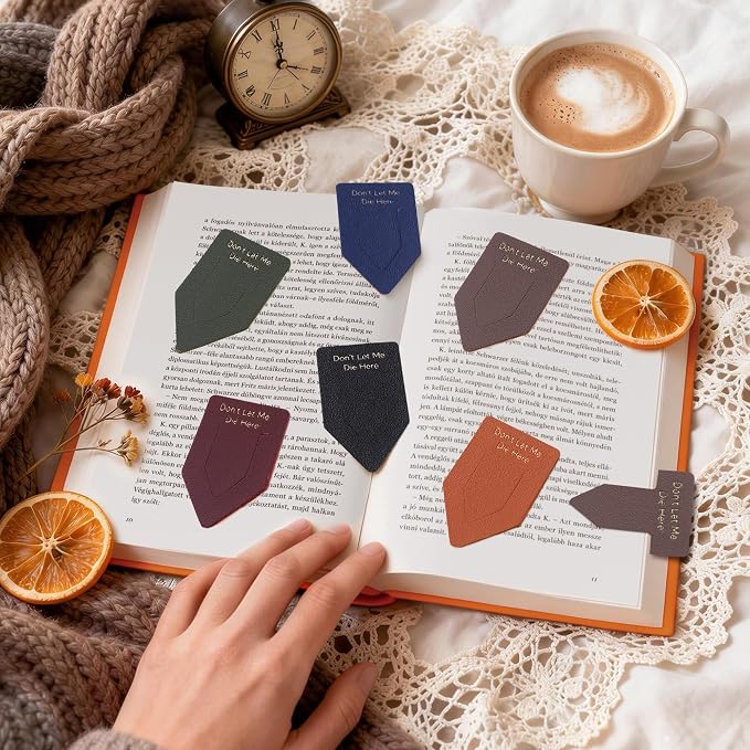 Leather Bookmark for Reading Women, Dont LET ME DIE HERE Bookmarks, Index Book Marks for Book Lovers, 6 Pcs Drak Color Set
