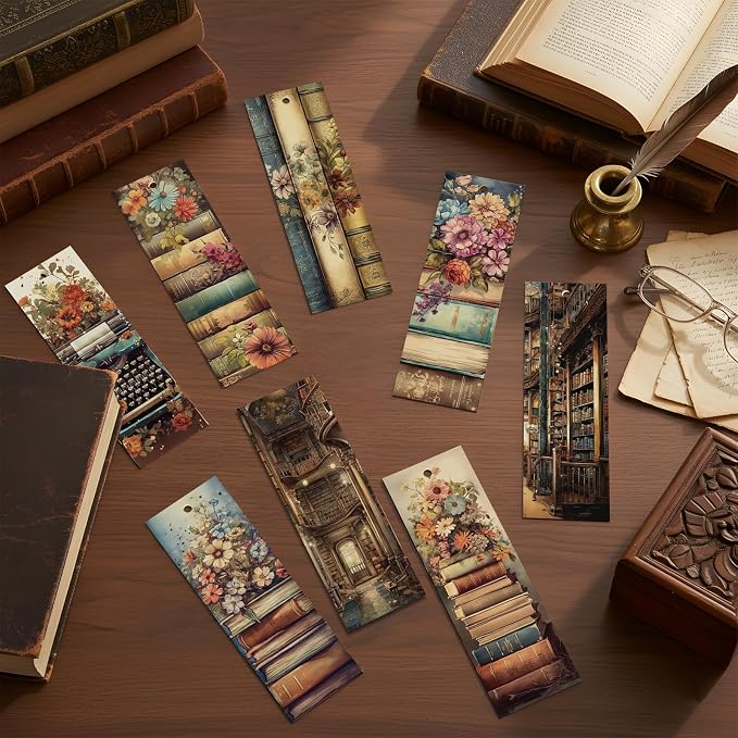Vintage Book Bulk Bookmark, 100 Pcs Cottagecore Floral Books Bulk Paper Bookmarks for Women, Retro Bookmark with Tassels Gift for Kids Reading Lovers Teacher Students