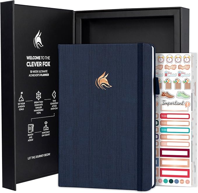Clever Fox Ultimate Achiever’s Goal Planner - Focus & Productivity 90 Day Journal. Undated Daily Weekly Monthly Planner Organizer & Hourly Schedule Notebook - Hardcover, A5 Size, Navy Blue