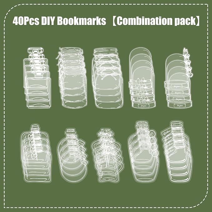 Large Size Transparent Dried Flower Bookmarks, 40 PCS Handmade DIY Flower Page Clips,World in Bottle-Making Stunning Herbarium(Glass Bottle and Wishing Bottle)