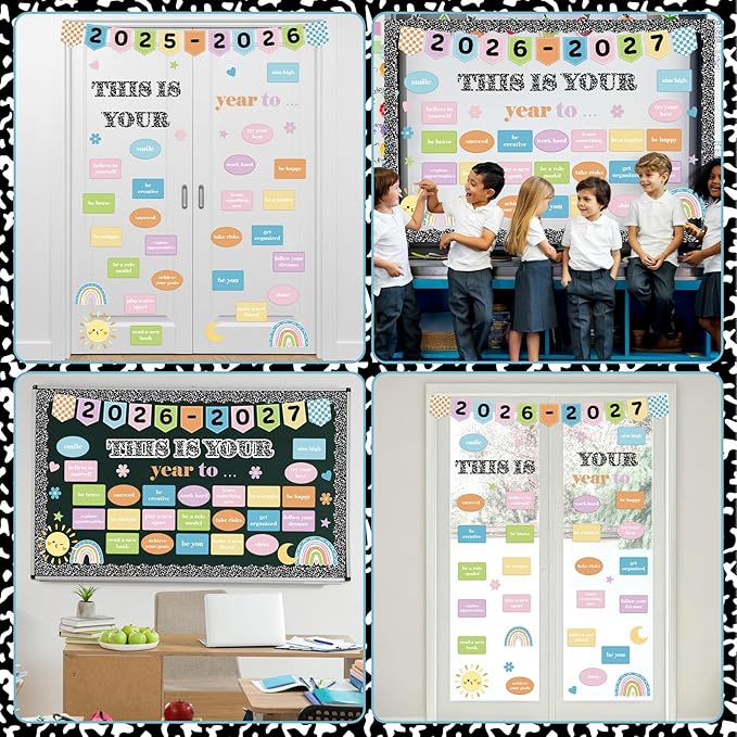 Composition Notebook Bulletin Board Set Motivational This is Your Year Decoration Pastel Inspirational Paper Cutouts for Welcome Back First Day of School Classroom Chalkboard Wall Door Decor Supplies