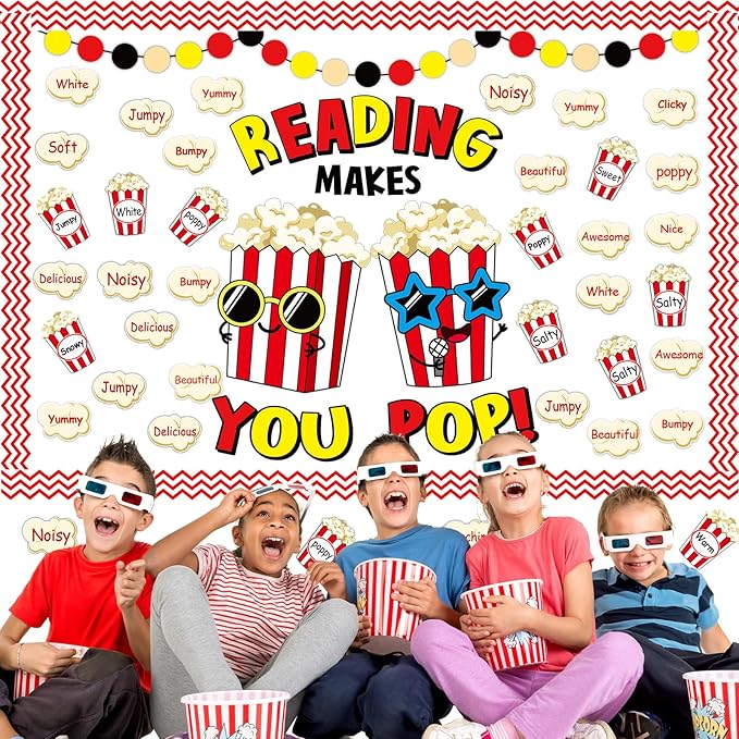 Popcorn Cutouts Reading Popcorn Classroom Bulletin Board Decorations Reading Makes You Pop Movies Themed Birthday Party Supplies for Toddler Kids Students Classroom