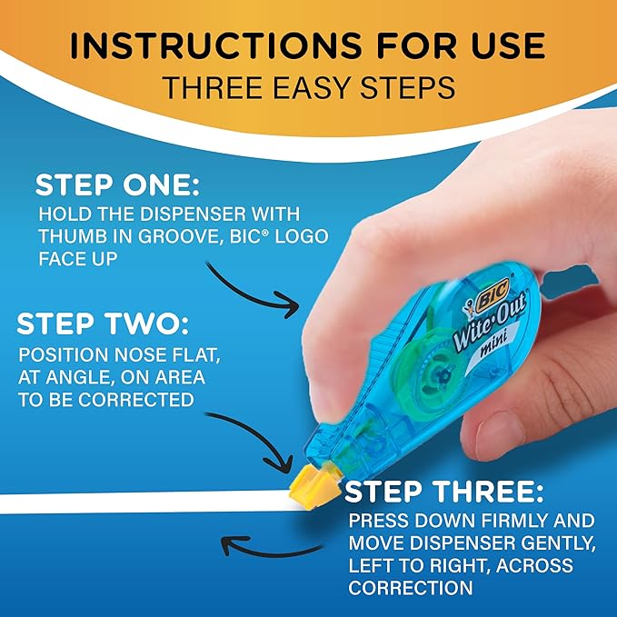 BIC Wite-Out Mini Correction Tape, White, No Dry Time, Long Lasting, 6-Count