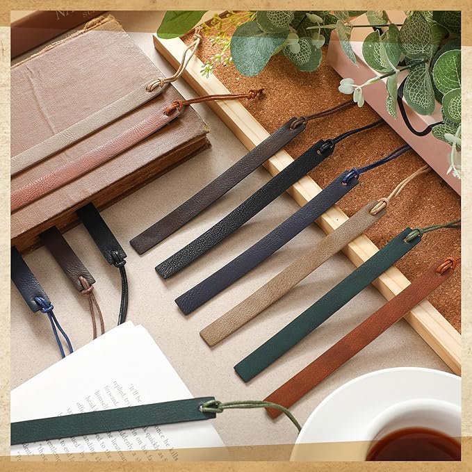 Kosiz 12 Pcs Leather Bookmarks Colorful Engravable Blank Leather Bookmarks Back to School Gifts for Men Women Teachers Students Book Lovers Reading Supplies(Vintage)
