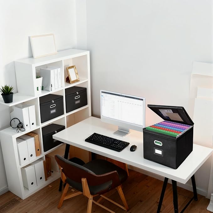 8 Pack File Organizer Boxes with Lids, Collapsible Document Storage Bin with Mesh Pockets & Zipper, Fits Letter/Legal Size Folders for Home Office Moving Classroom Organization (Black, No Folders)