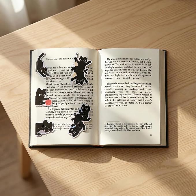 Cats Magnetic Bookmarks Gifts - 15 Pcs Black Cute Funny Bookmark for Women Kids Cats Lovers Students Bookworms Birthday Graduation Gift Magnet Page Clips School Office Reading Accessories