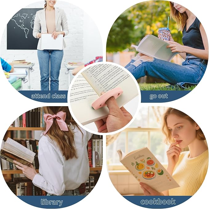 Book Page Holder, Silicone Book Thumb Page Holders for Reading Hands Free, Book Lovers Gifts & Book Accessories, 2 Pack (Small Size, Off White - Pink)