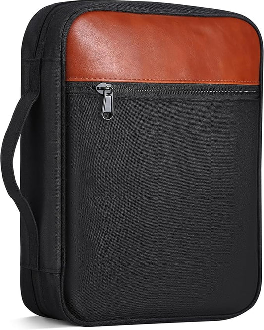 GERMUN Bible Cover with Durable Handle, Carrying Book Case Church Bag Bible, Protective with Zippered Pocket, Bible Accessories Supplies, Book Protector for Book Lovers, BlackBrown