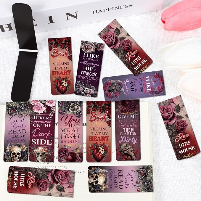 Dark Romance Magnetic Bookmarks Gifts - Wxiben 30 Pcs Romance Merch Magnet Book Page Markers Skull Roses Bookmark Clips Gift for Home Book Lovers Students Teacher School Reading Office Supplies