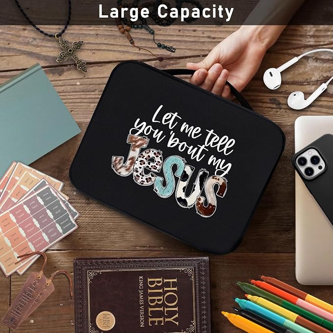 Bible Cover Case for Women & Men, Bible Study Supplies Book Covers with Zipper for Journaling/NIV/ESV/KIV, Carrier Tote Bag Carrying Case with Strap for Teens Travel/Church Bible Study