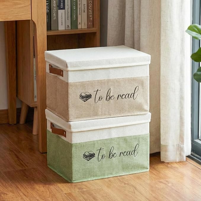 Marsui Book Lover Gifts TBR Book Storage Basket with Lids to Be Read List Storage Bin Bookish Accessories Bookworm Gift for Club Members Student Teacher Reading Accessories (Camel)