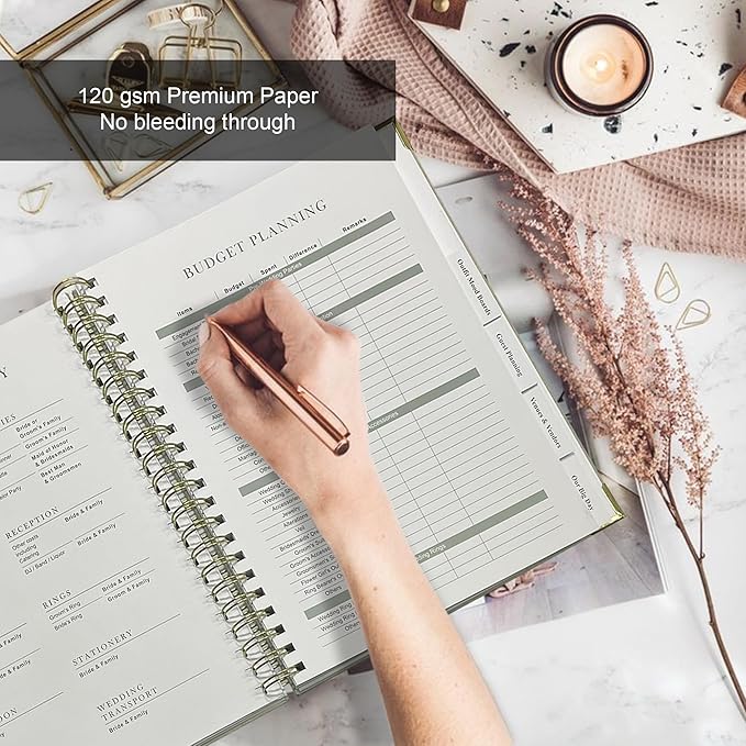 Wedding Planner Book and Organizer for Bride - Elegant Linen Cover Wedding Planning Binder with Checklists,Pockets & Calendars,Perfect Engagement Gifts for Couples(Sage)