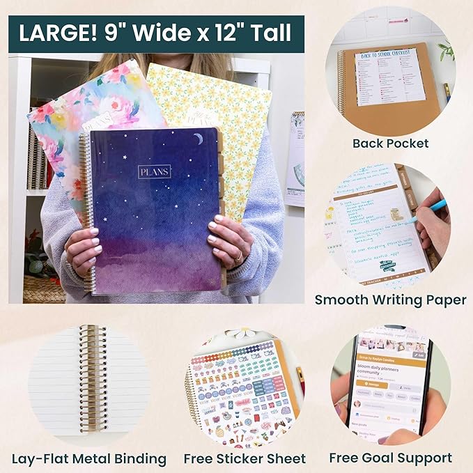 bloom daily planners All in One Ultimate Monthly & Weekly Undated Calendar Planner V2, Notebook, Sketch Book, Grid Pages, Coloring Book and More! 9" x 11" - Interchangeable Cover