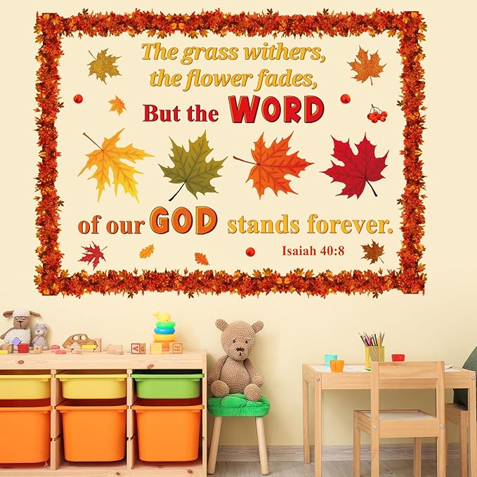 Pasimy Thanksgiving Religious Bulletin Board Classroom Decorations Set Fall Maple Leaf 3D Bulletin Board Autumn Christian Bible Verse Paper Cutouts for School Church Party Decor(Fall)