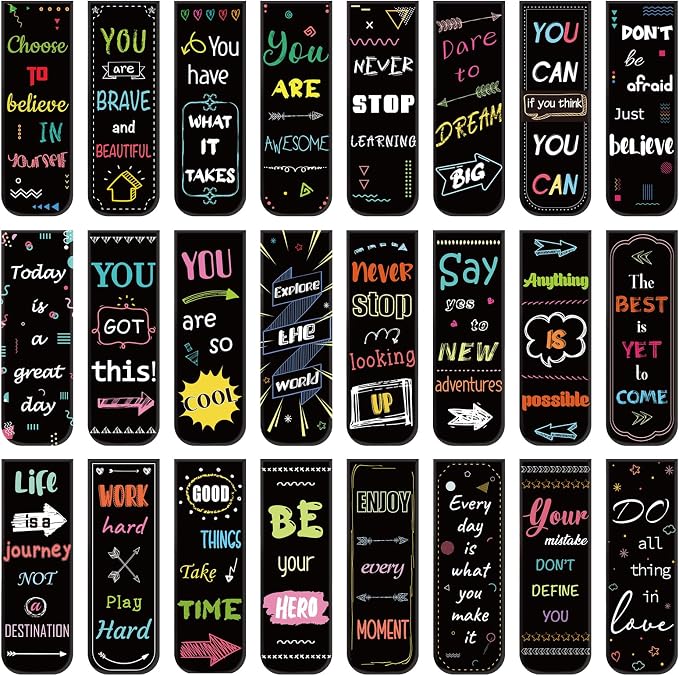 48 Pcs Magnetic Bookmarks, 24 Styles Inspirational Magnet Book Markers Motivational Encouraging Magnetic Page Clip Stocking Stuffers for Women Student School Reading Gifts