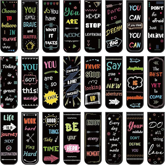48 Pcs Magnetic Bookmarks, 24 Styles Inspirational Magnet Book Markers Motivational Encouraging Magnetic Page Clip Stocking Stuffers for Women Student School Reading Gifts