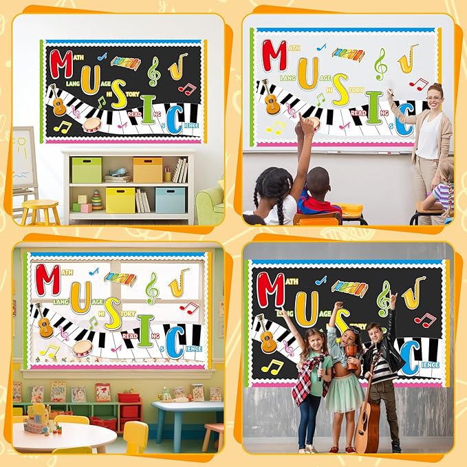 Music Themed Bulletin Board Decorations Musical Notes Classroom Bulletin Board Colorful Music Paper Cutouts for Kids Students Classroom School Chalkboard Nursery Wall Back to School Supplies