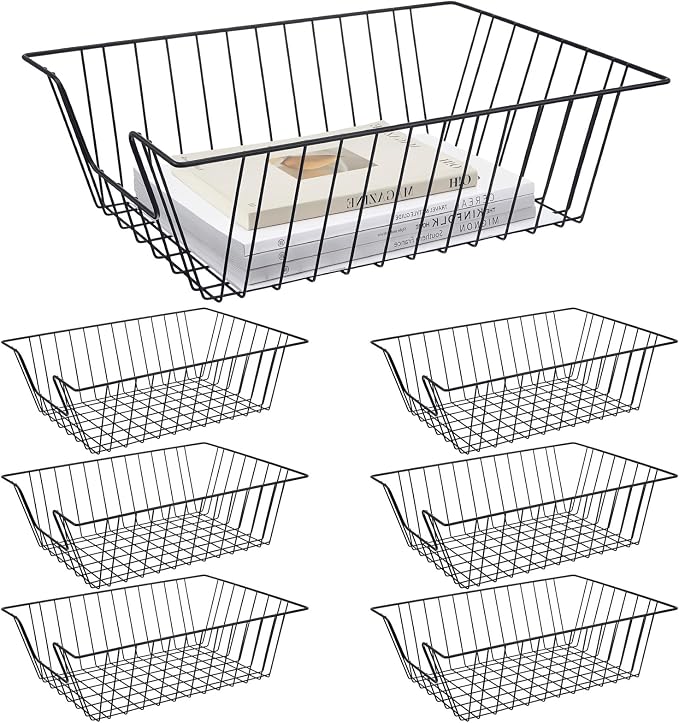 Yeaqee 6 Pcs Letter Tray Wire Paper Trays Stackable File Desk Organizer Metal File Paper Holder Basket for Desk Desktop Letter Storage for Office Home Classroom School(17'' x 12'' x 5 '',Black)