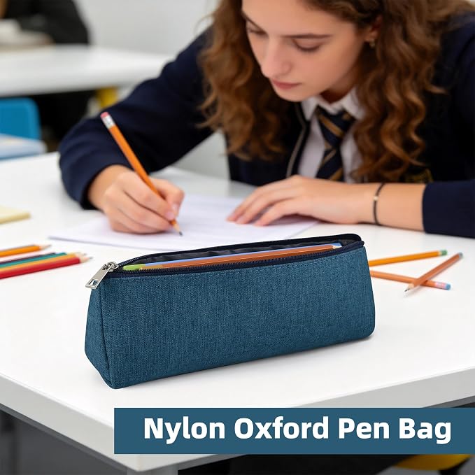 Green Large Capacity Pen Bag Portable Stationery Pouch Premium Nylon Oxford Cloth Zipper Organizer for Office Business Travel