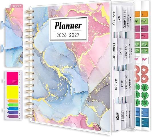 Planner 2026-2027, Large 18 Months Academic Daily Weekly Monthly Planner Yearly Agenda Jan. 2026–June. 2027, 7.9" x 9.8", Page Tabs, Separator Page, Pocket Folder, Bookmark, Stickers, Sticky Note Set