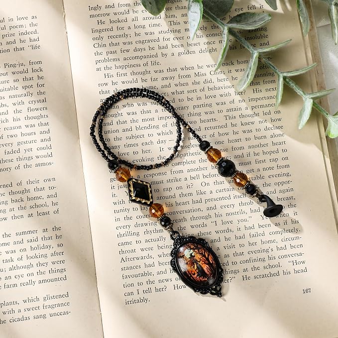 Halloween Witch Bookmark Gifts - Gothic Witchy Hat Beaded Bookmarks for Women Men Book Lovers Crystal Bead Chain Page Marks Merch School Office Reading Accessories Bookish Gift for Birthday