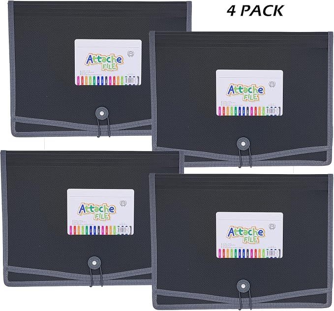 Premium Quality Plastic Expanding File Folder Document Organizer, 3.5" Expansion, A4 Letter Size for Home School Office Organization, 4 Pack