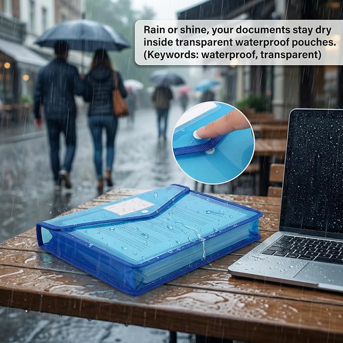 12PCS A4 Size Plastic File Folder - Expandable Poly Envelope Waterproof Transparent File Pouch with Snap Closure and Label Pocket, Assorted Colors