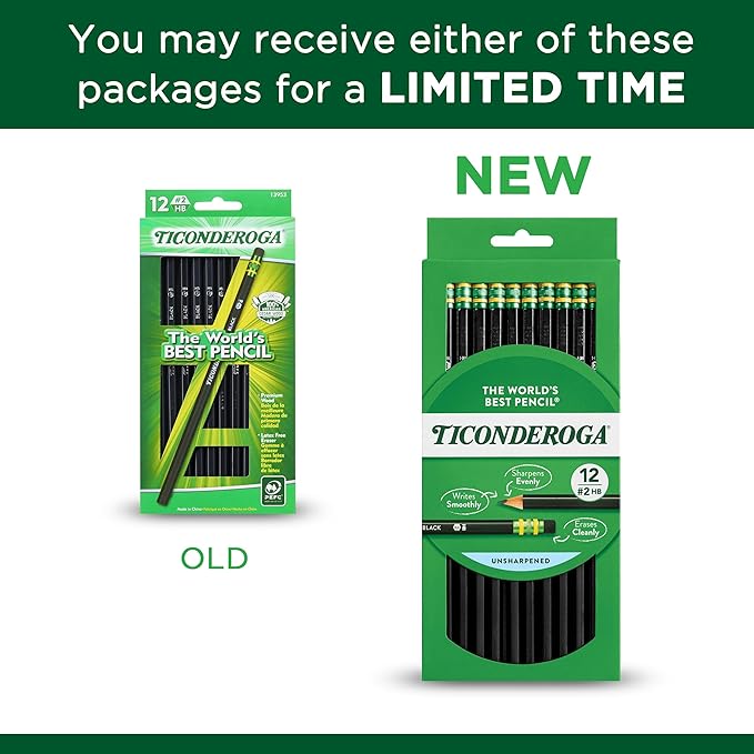 Ticonderoga Pencils, Wood-Cased Graphite, #2 HB Soft, Black (13953) (Pack of 6, 72 Count Total)