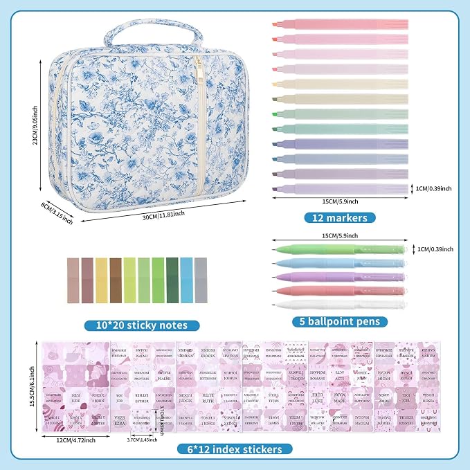 BESARME Bible Cover Case for Women, Large Bible Case Bibles Bag Christian Gifts Bridal Shower Gifts for Girls Religious Study Supplies(Blue Flower)