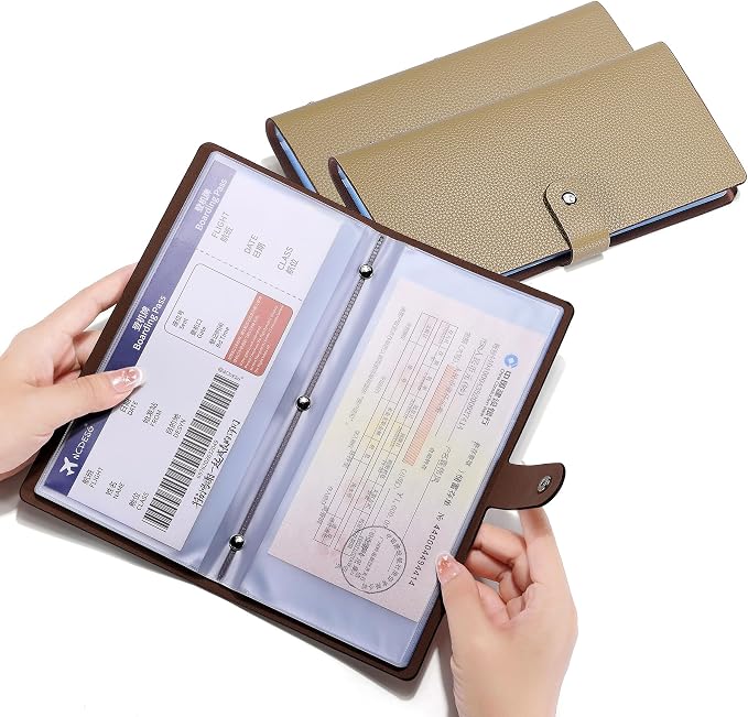 Leather Coupon & Receipt Organizer, Portable Receipt Holder with 40 Clear Pockets for Home, Shopping, Travel, Business Trip – Keep Receipts and Coupons Organized, Prevent Loss and Damage (Apricot)