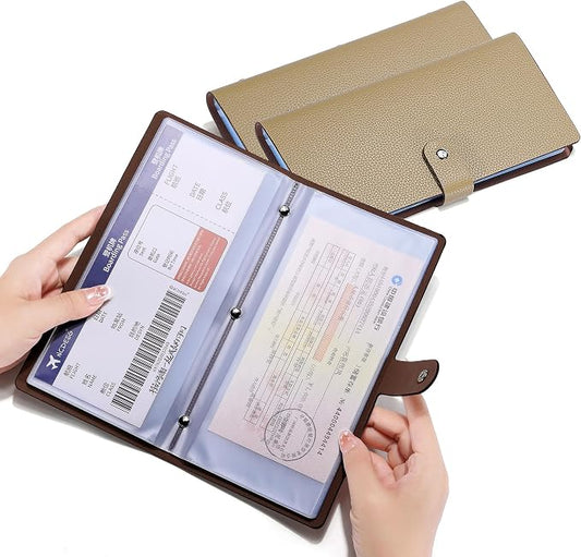 Leather Coupon & Receipt Organizer, Portable Receipt Holder with 40 Clear Pockets for Home, Shopping, Travel, Business Trip – Keep Receipts and Coupons Organized, Prevent Loss and Damage (Apricot)