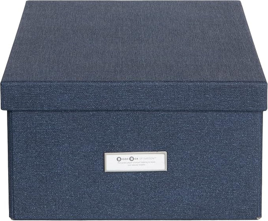 Bigso Katia KD Collapsible Storage Box with Labelframe for Easy Identification - Simple Assembly without Tools - Decorative Storage Boxes with Lids - 11.3in x 15.4in x 6.4in - Blue