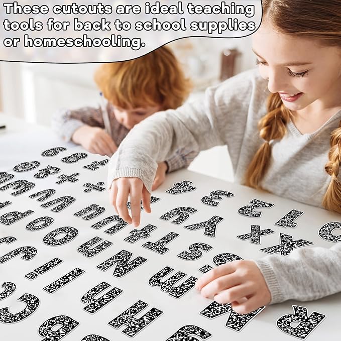 150Pcs Composition Bulletin Board Letters Composition Themed Classroom Decor Alphabet Combo Set Alphabets Numbers Symbols Paper Cutouts for Party School Classroom Blackboard Decoration Supplies