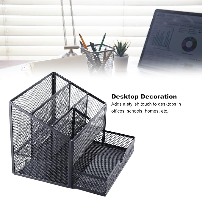 Desk Organiser, Metal Mesh with Removable Drawer, for Office Supplies, Books, Stationery and Desktop Storage, Black