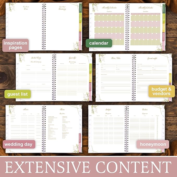 Wedding Planner Book And Organizer for Bride - Floral Design, Wedding Planning Journal with Countdown Calendar, Checklists, Budget & Timeline, Portable Planner Notebook