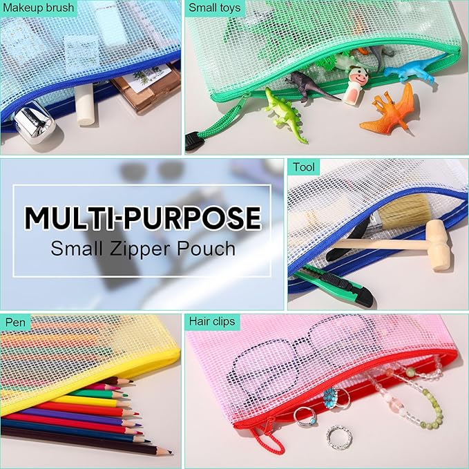 Mimorou 100 Pack Pencil Pouch Bulk Mesh Zipper Pencil Cases 9.5'' x 4.5'' Small Clear Holder Storage Case Multipurpose Cosmetics Toiletry Bags for Office File(Vivid Color)