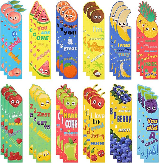 Gersoniel 36 Pieces Fruit Scented Bookmarks for Kids Bulk Scratch and Sniff Bookmarks Fun Smelly Book Marks Cute Gifts for Classroom Prizes Students Teens Food Lovers, 12 Styles